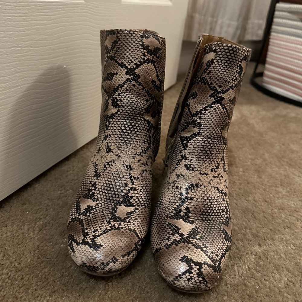 Brown Snake Skin Mini Heeled Booties 7.5  - Bundle and Save! - Picture 3 of 8